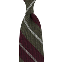 Striped Wool / Silk Tie - Olive / Burgundy - Hand-Rolled