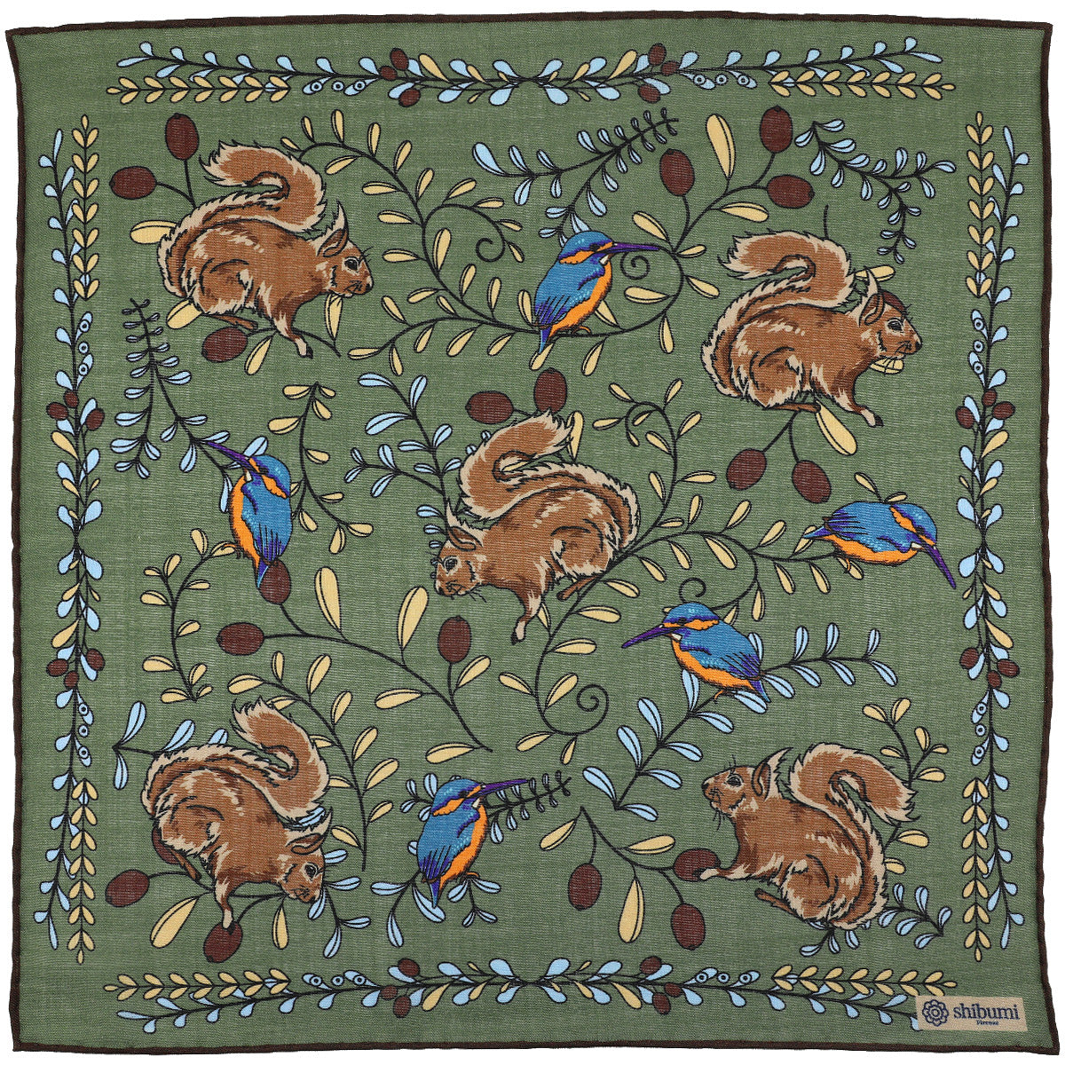 Animal Motif Wool / Silk Pocket Square - Army - 40x40cm