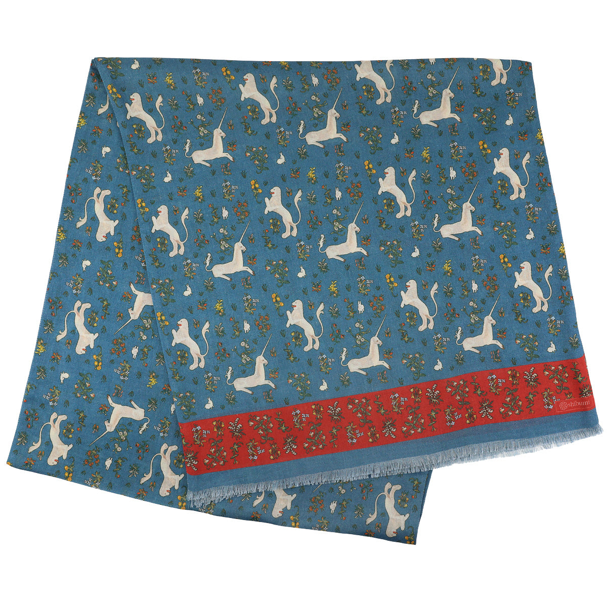 Animal Printed Wool / Silk Scarf - Air Force Blue