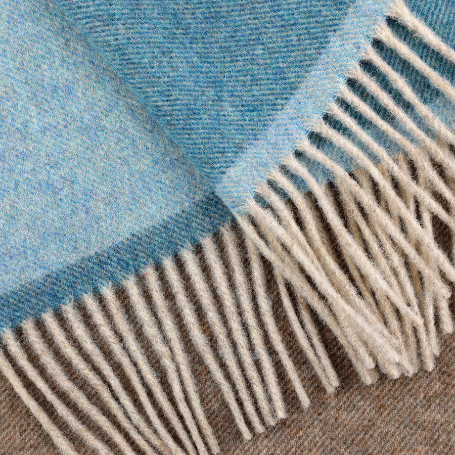 Striped Wool Stole - Blue / Hazelnut - 200cm x 50cm