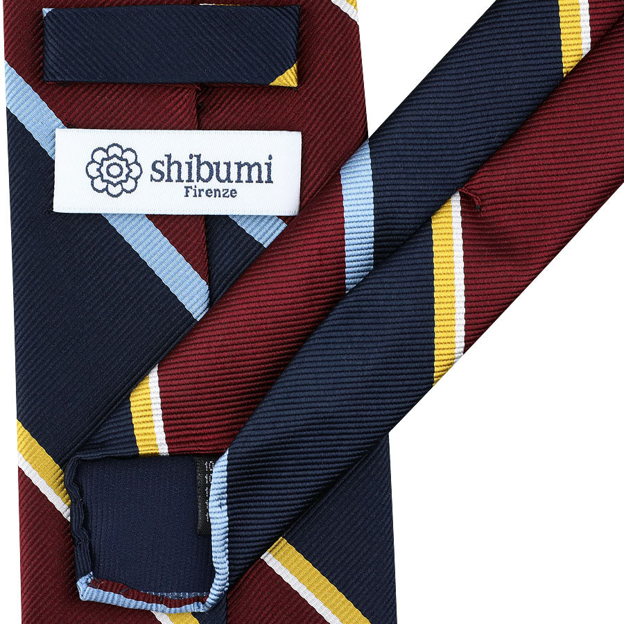 Japanese Repp Stripe Silk Tie - Burgundy / Navy