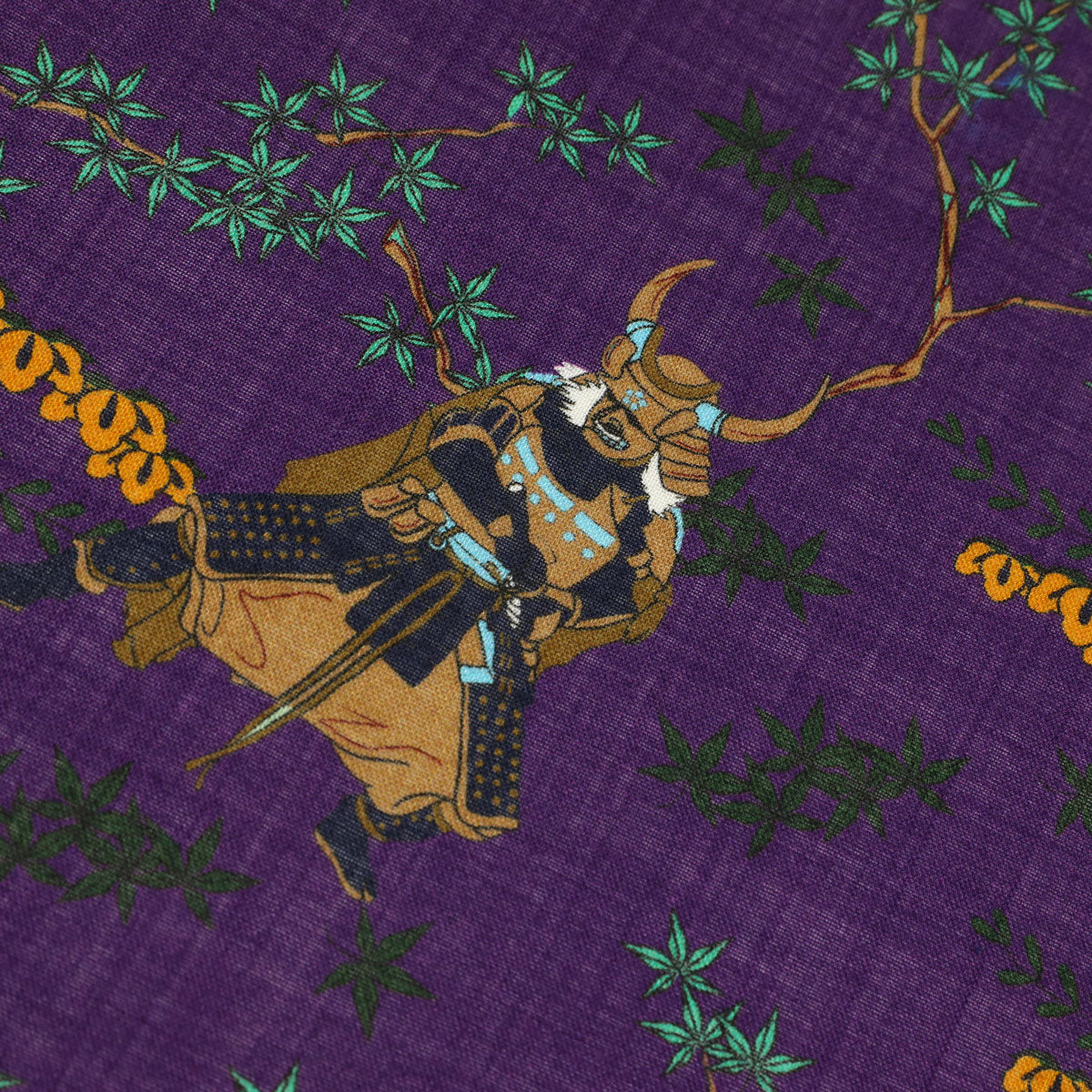 Samurai Motif Wool / Silk Pocket Square - Purple - 40x40cm