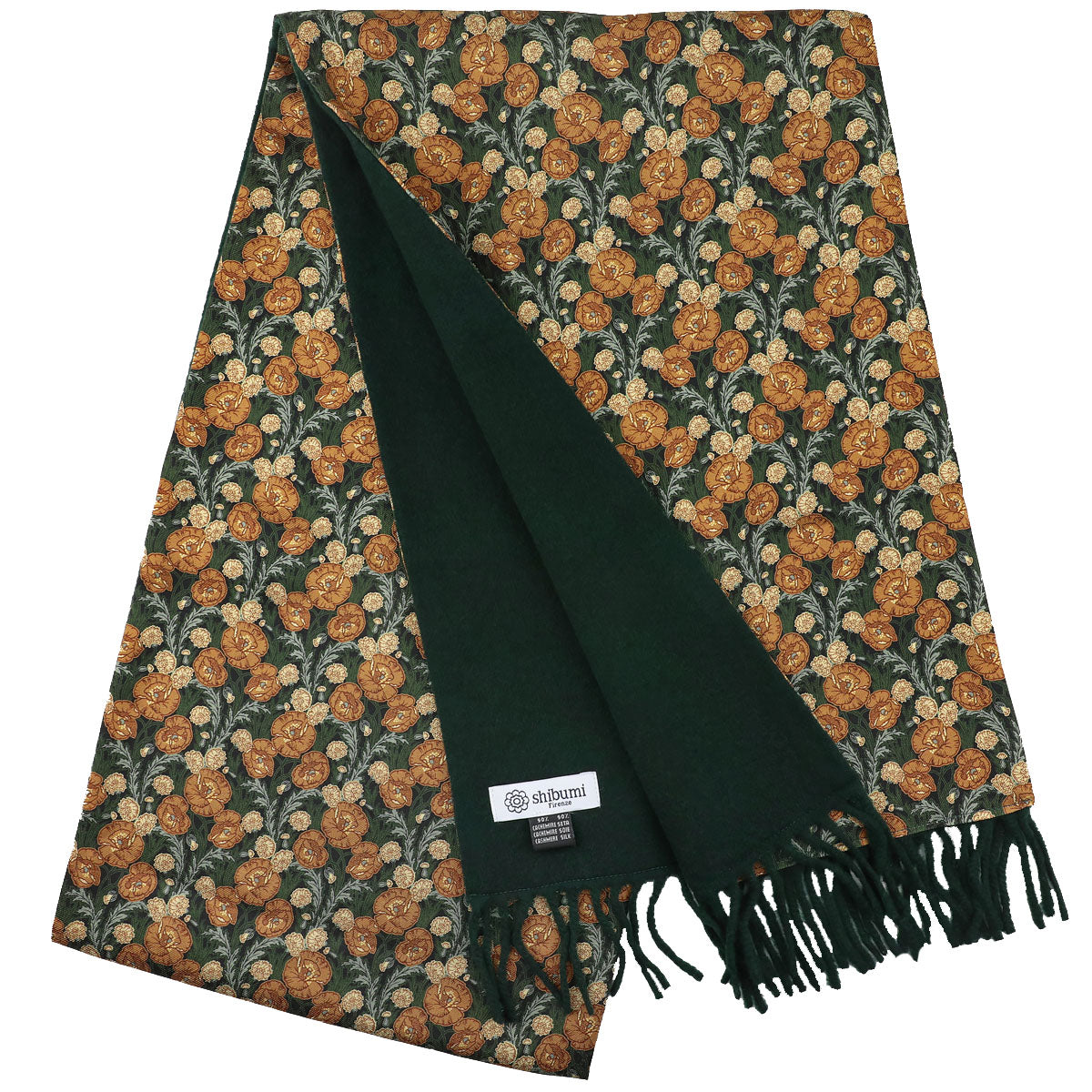 Printed Silk / Cashmere Scarf - Forest / Oatmeal / Forest