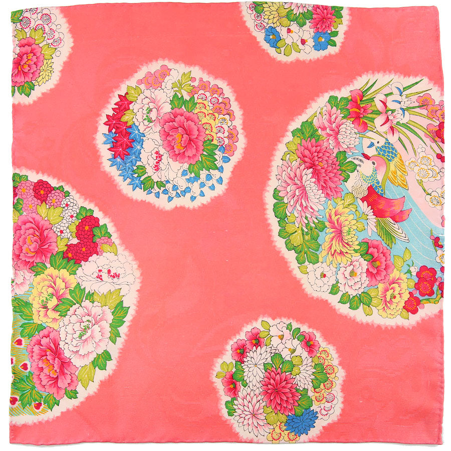 Vintage Kimono Silk Pocket Square - Peach - Hand-Rolled