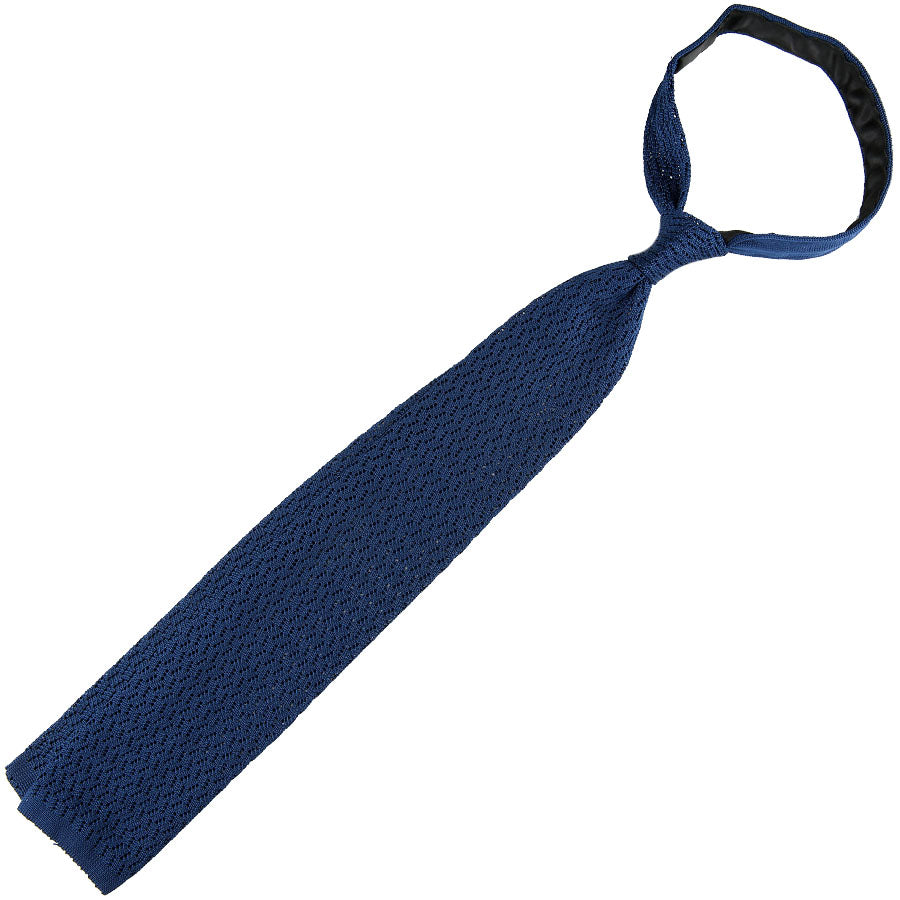 Zigzag Silk Knit Tie - Navy