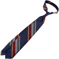 Repp Stripe Silk Tie - Navy - Hand-Rolled