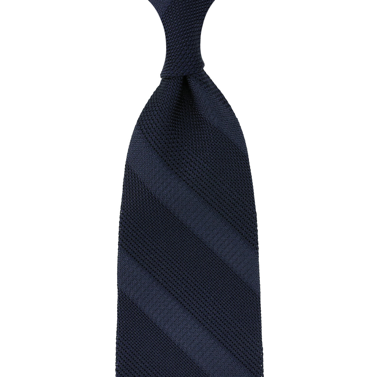 Striped Fina Grenadine Silk Tie - Navy - Hand-Rolled