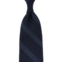 Striped Fina Grenadine Silk Tie - Navy - Hand-Rolled