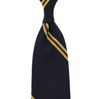 Repp Stripe Silk / Cotton Tie - Midnight - Hand-Rolled