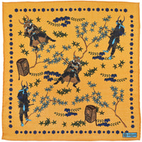 Samurai Motif Wool / Silk Pocket Square - Orange - 40x40cm