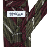 Striped Wool / Silk Tie - Olive / Burgundy - Hand-Rolled