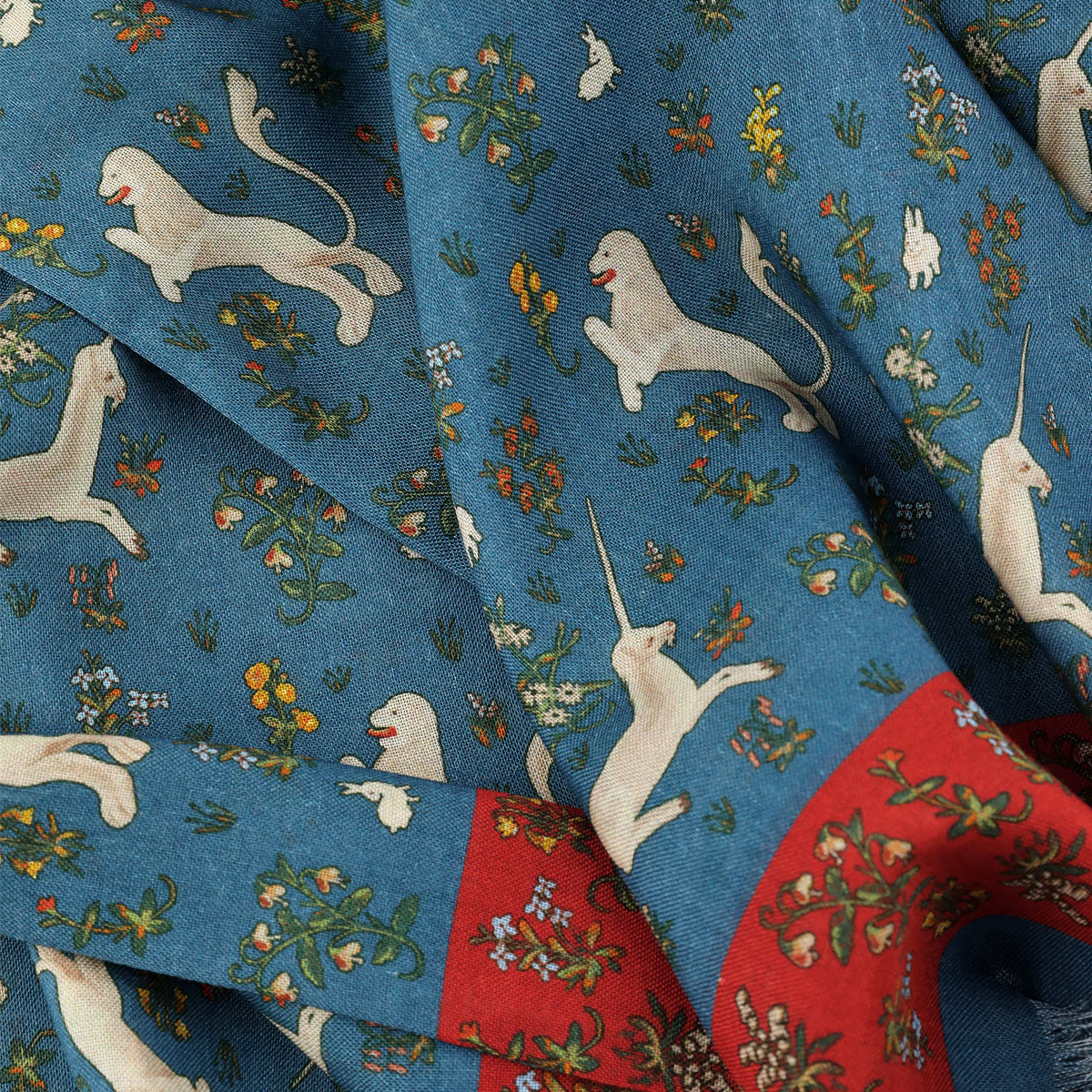 Animal Printed Wool / Silk Scarf - Air Force Blue
