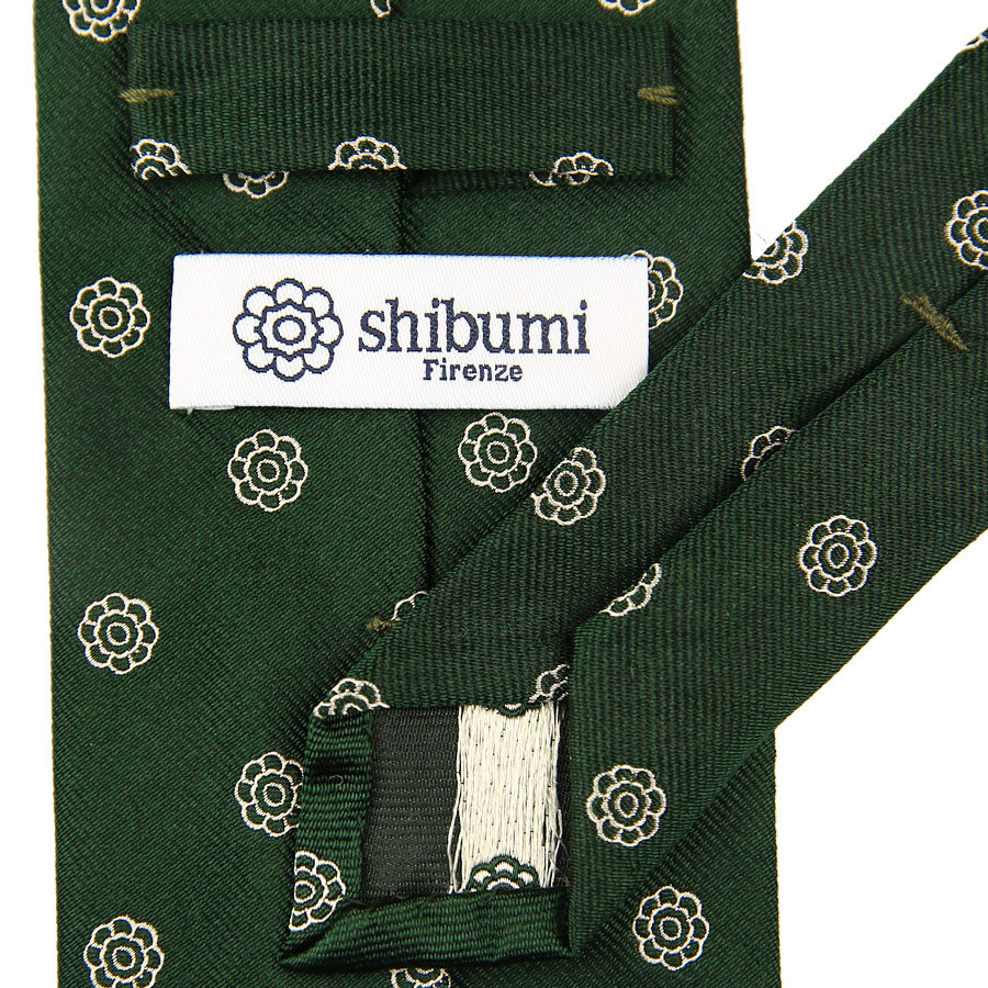 Shibumi-Flower Jacquard Silk Tie - Forest - Hand-Rolled
