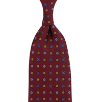 Floral Printed Silk Tie - Burgundy - Hand-Rolled