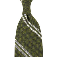 Double Bar Shantung Grenadine Tie - Olive - Hand-Rolled