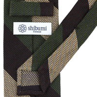 Triple Block Stripe Cashmere / Silk Grenadine Tie - Olive / Brown / Beige