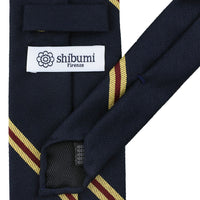 Repp Stripe Silk / Cotton Tie - Midnight - Hand-Rolled