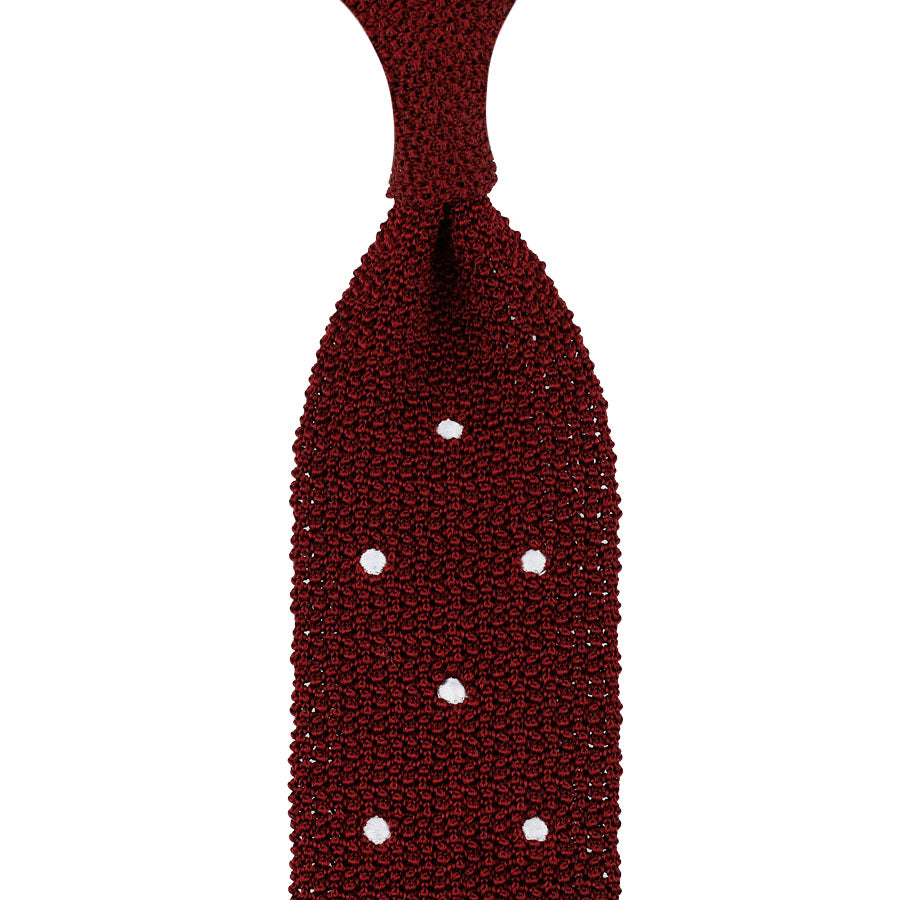 Crunchy Silk Knit Tie - Cherry / White Dots