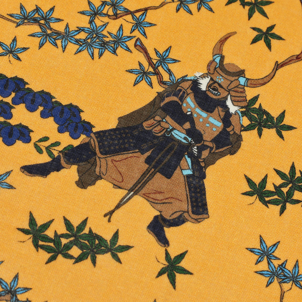 Samurai Motif Wool / Silk Pocket Square - Orange - 40x40cm