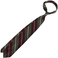 Striped Wool / Silk Tie - Olive / Burgundy - Hand-Rolled