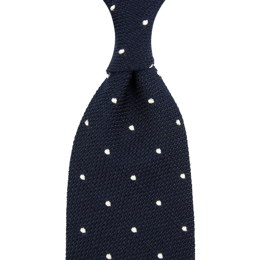 Dotted Wool/Silk Grenadine Tie - Navy - Hand-Rolled