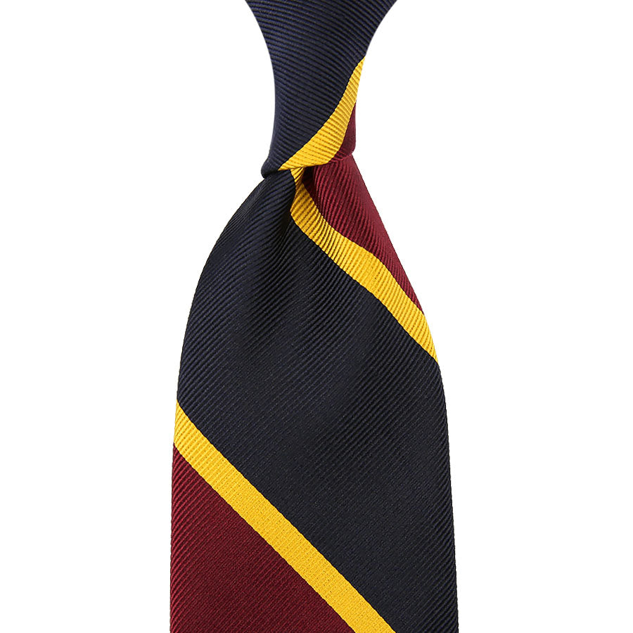 Block Stripe Super Repp Silk Tie - Navy / Burgundy / Gold