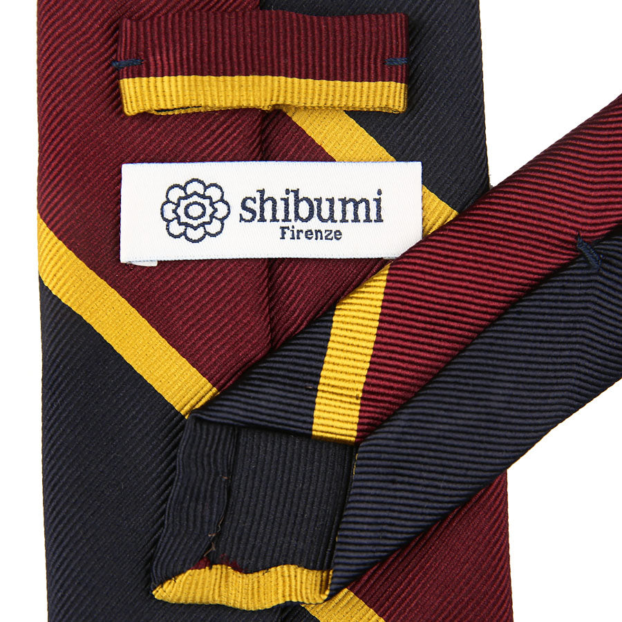 Block Stripe Super Repp Silk Tie - Navy / Burgundy / Gold