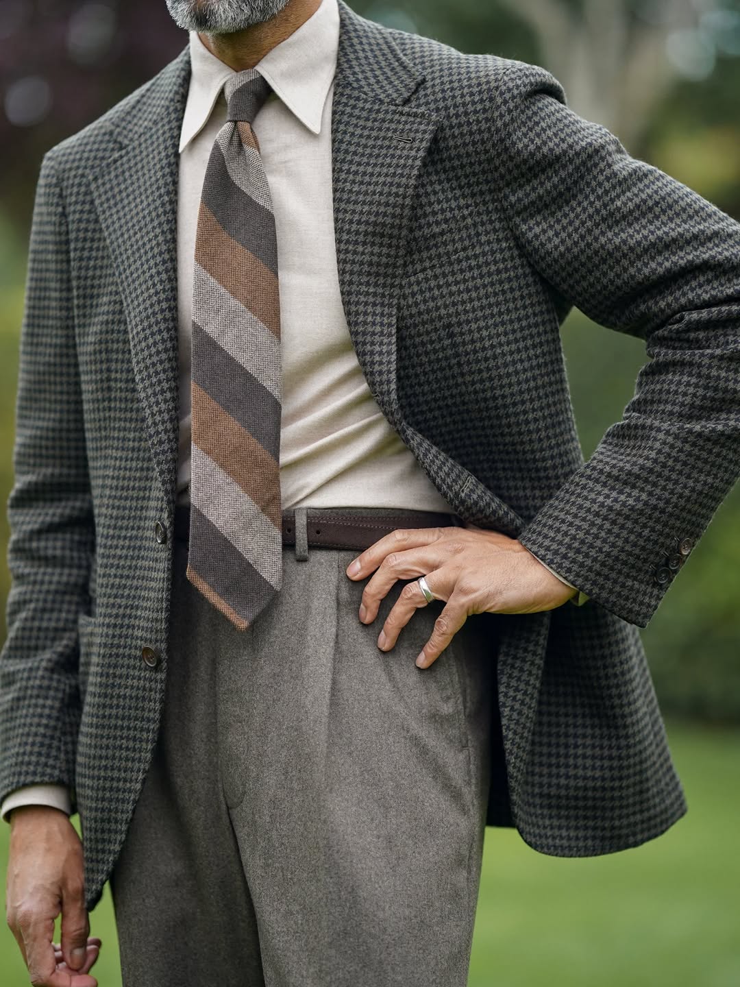 Striped Cashmere Tie - Brown / Copper / Beige