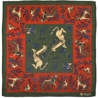 Animal Motif Wool / Silk Pocket Square - Rust / Olive