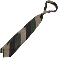 Triple Block Stripe Cashmere / Silk Grenadine Tie - Olive / Brown / Beige