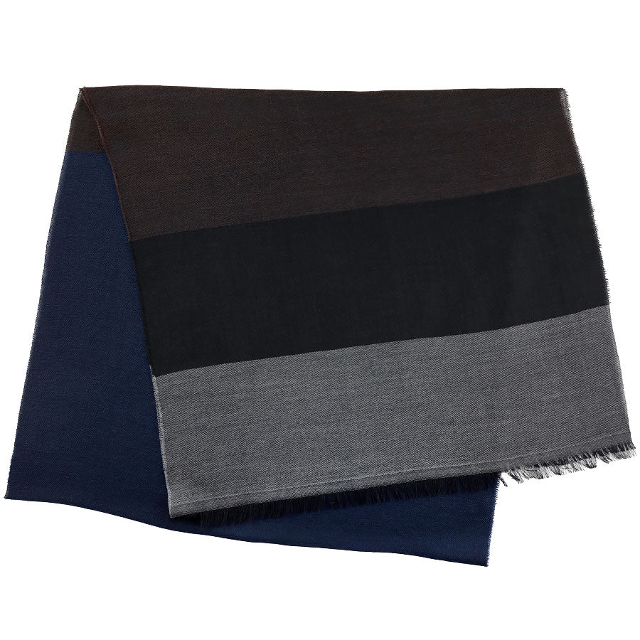 Striped Wool / Silk Scarf - Navy / Brown / Black / Grey