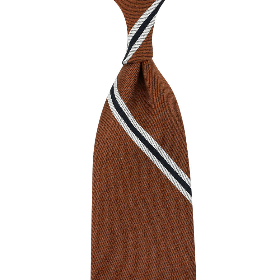 Repp Stripe Silk / Cotton Tie - Copper - Hand-Rolled