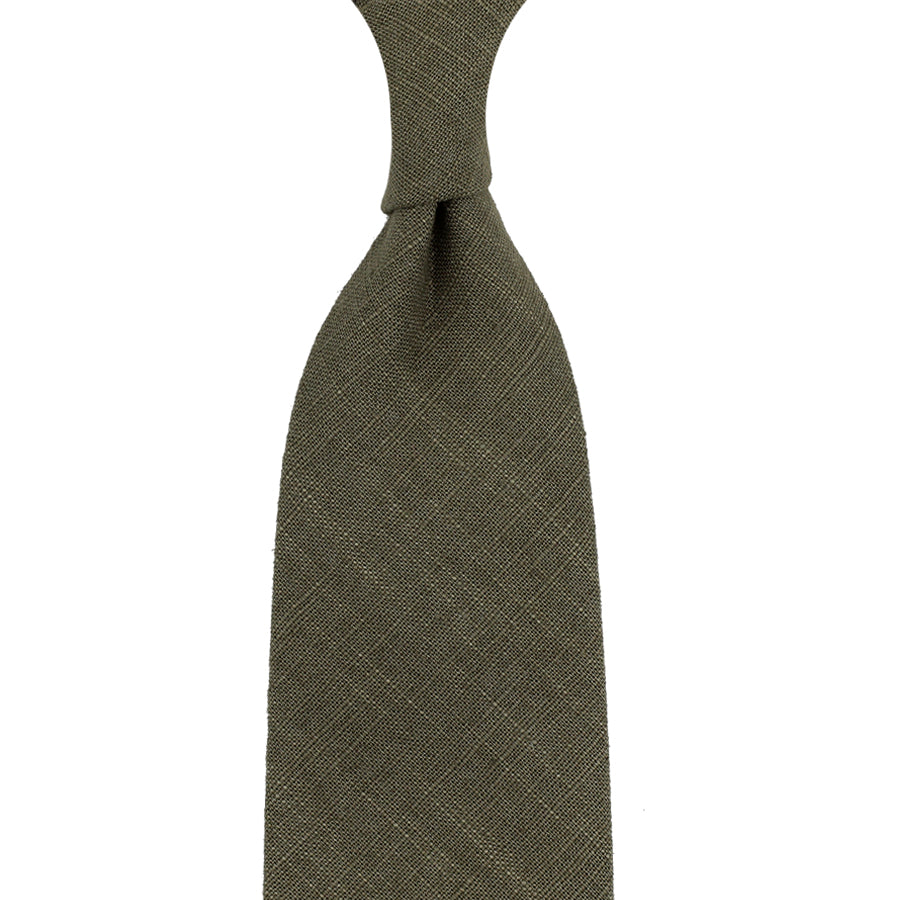 Japanese Ramie Tie - Army - Hand-Rolled