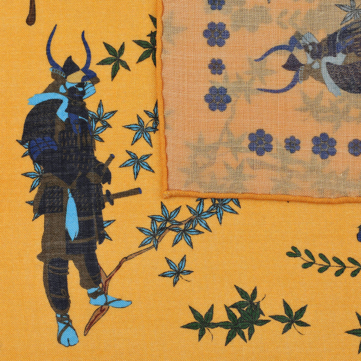 Samurai Motif Wool / Silk Pocket Square - Orange - 40x40cm