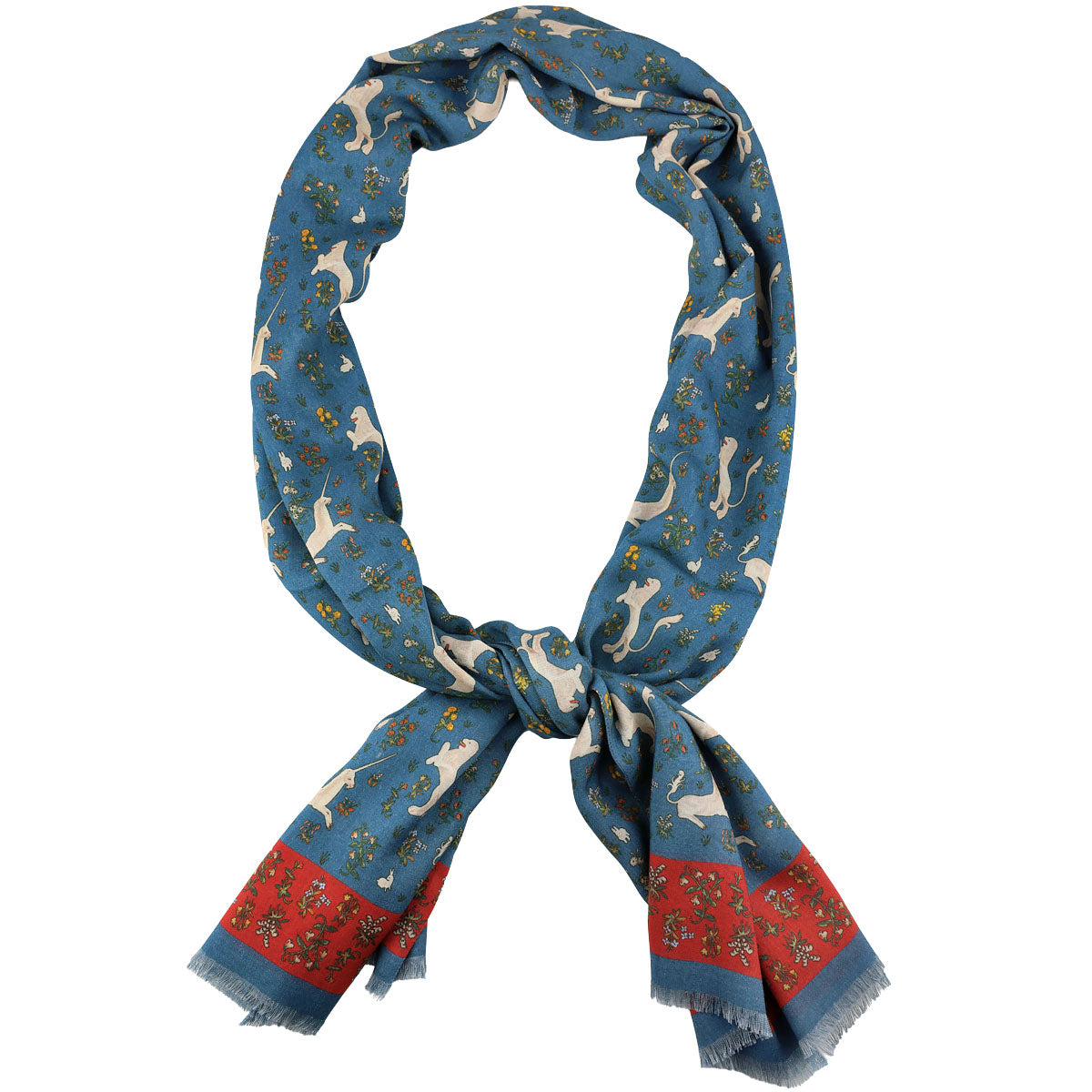 Animal Printed Wool / Silk Scarf - Air Force Blue