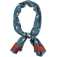 Animal Printed Wool / Silk Scarf - Air Force Blue