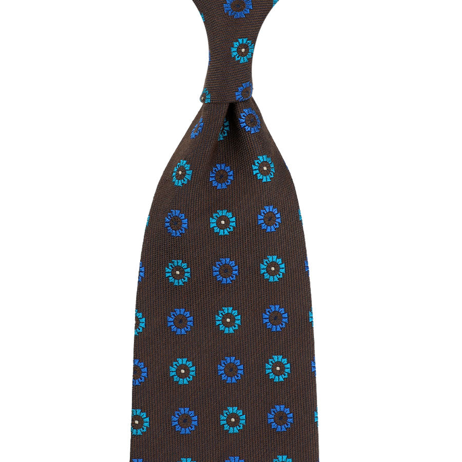 Floral Jacquard Silk Tie - Brown - Hand-Rolled