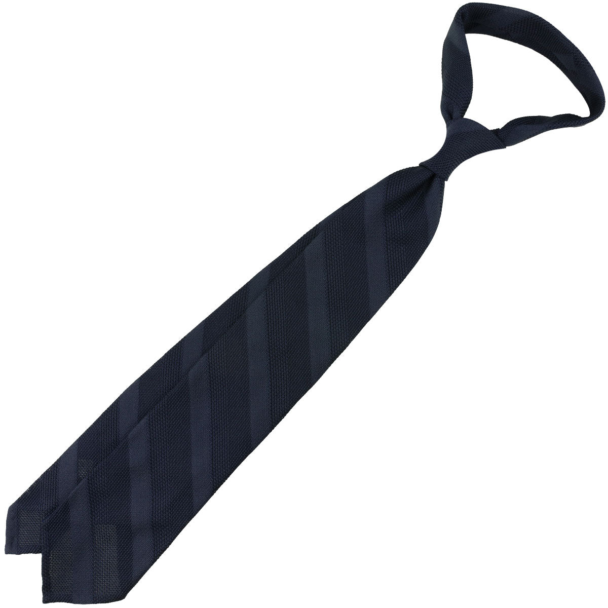 Striped Fina Grenadine Silk Tie - Navy - Hand-Rolled