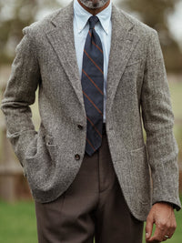 Repp Stripe Silk Tie - Navy / Copper - Hand-Rolled