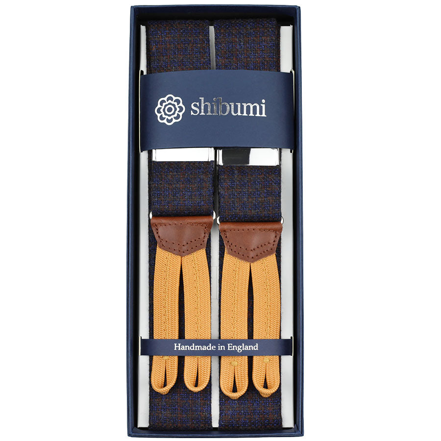 Checked Wool Braces - Navy
