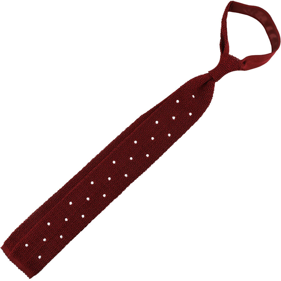 Crunchy Silk Knit Tie - Cherry / White Dots