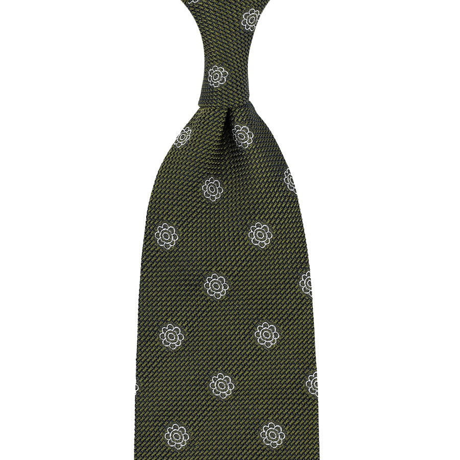 Shibumi-Flower Fina Grenadine Silk Tie - Olive