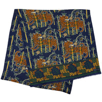 Tiger Printed Wool / Silk Scarf - Navy