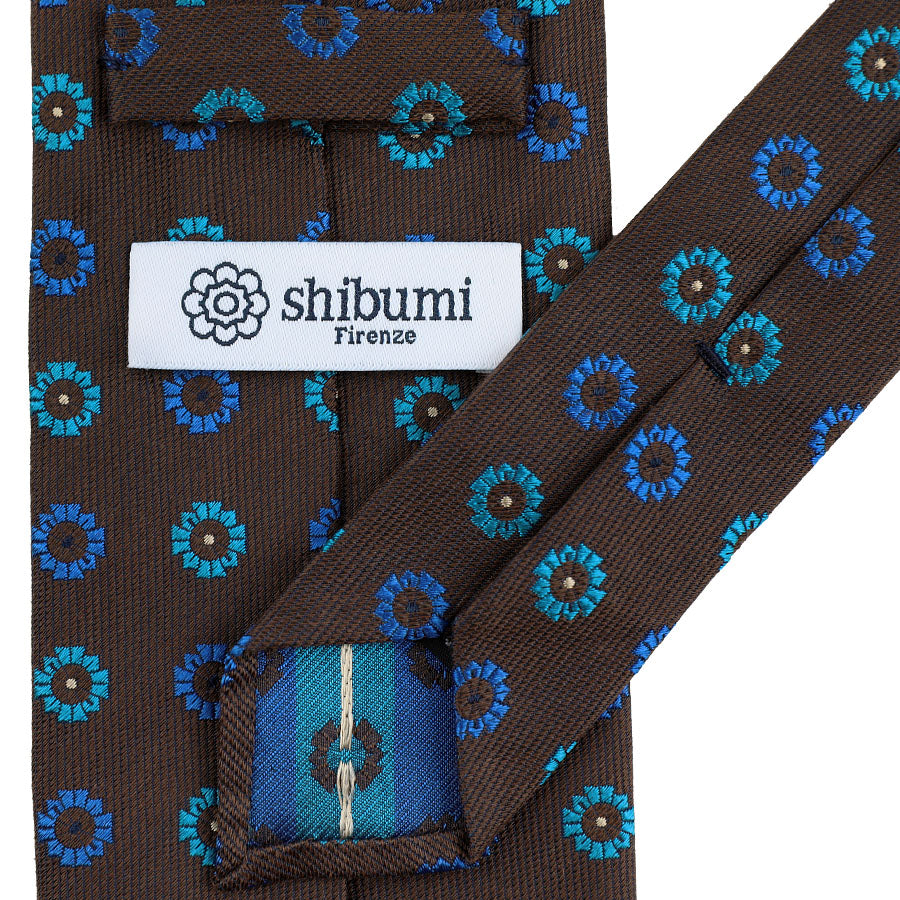 Floral Jacquard Silk Tie - Brown - Hand-Rolled