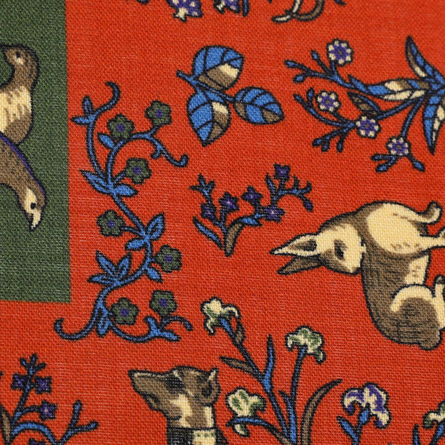 Animal Motif Wool / Silk Pocket Square - Rust / Olive