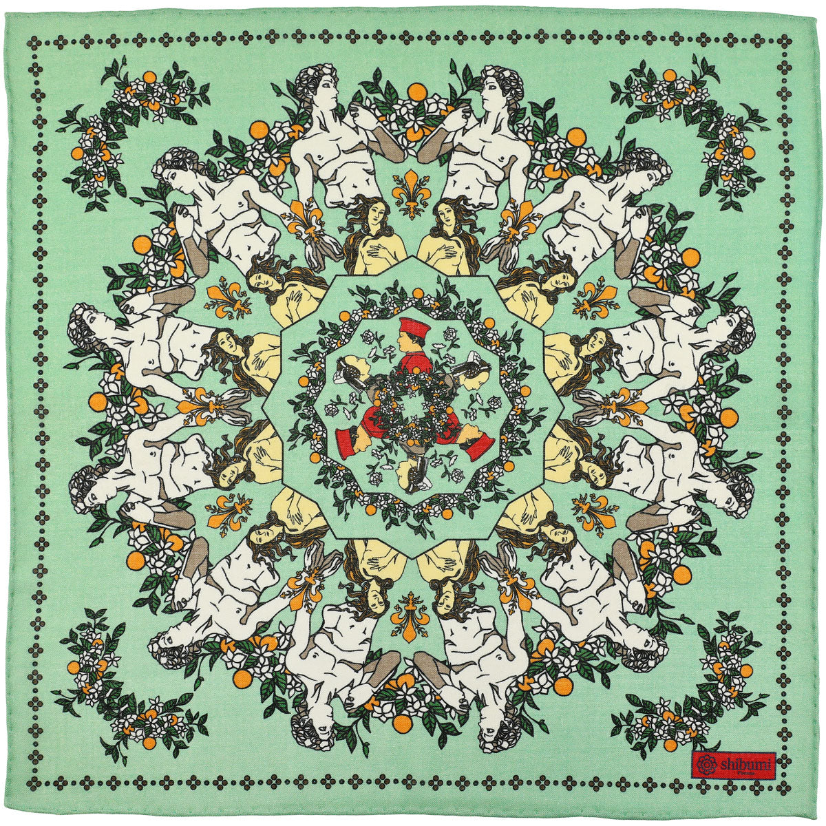 Renaissance Motif Wool / Silk Pocket Square - Pistachio - 40x40cm