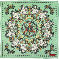 Renaissance Motif Wool / Silk Pocket Square - Pistachio - 40x40cm