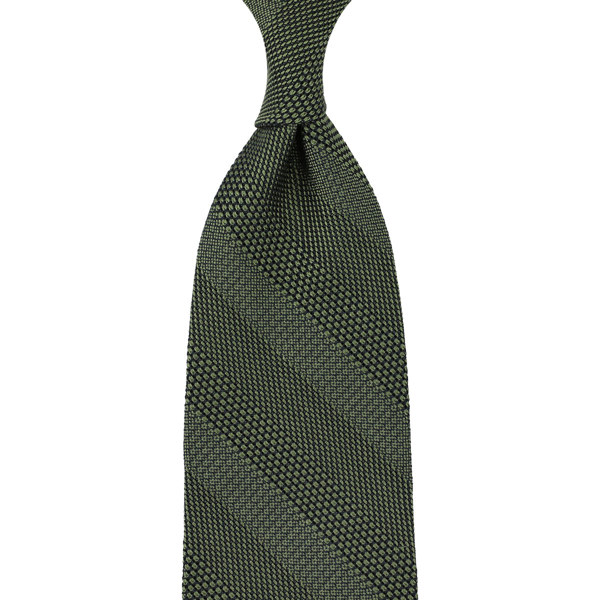 Striped Fina Grenadine Silk Tie - Army - Hand-Rolled