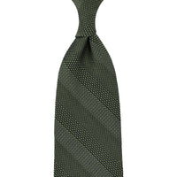 Striped Fina Grenadine Silk Tie - Army - Hand-Rolled