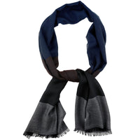 Striped Wool / Silk Scarf - Navy / Brown / Black / Grey